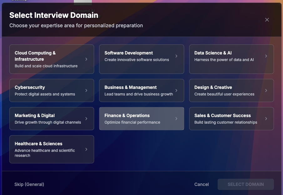 Select Interview Domain