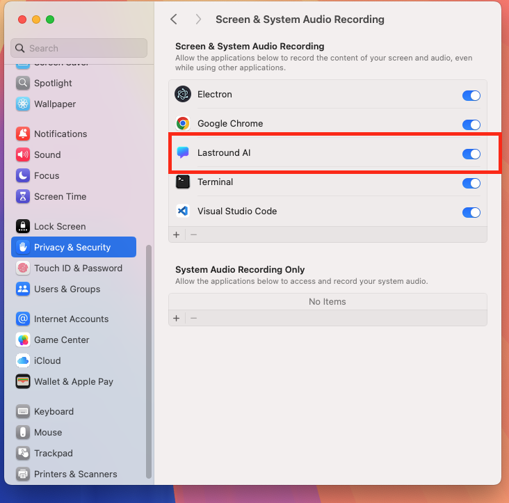 Enable Screen Recording